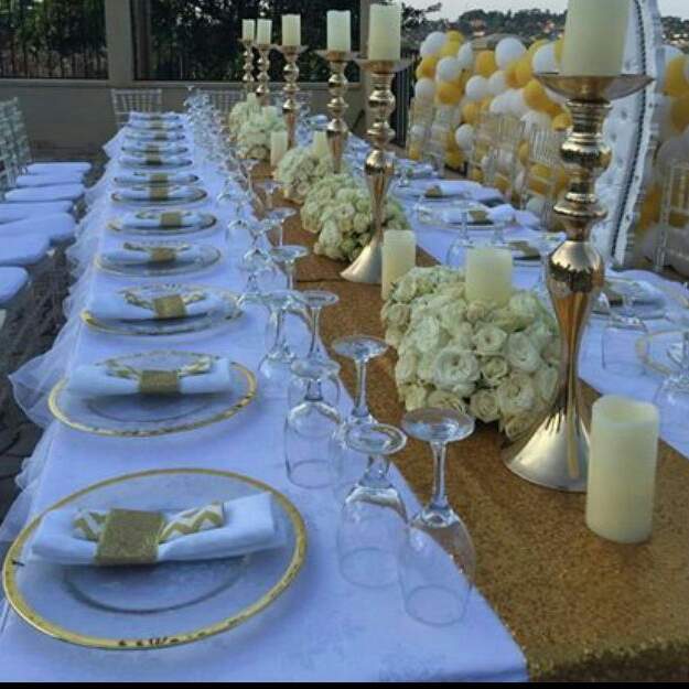 Gold and white bridal shower decorations by Moze Decoration World