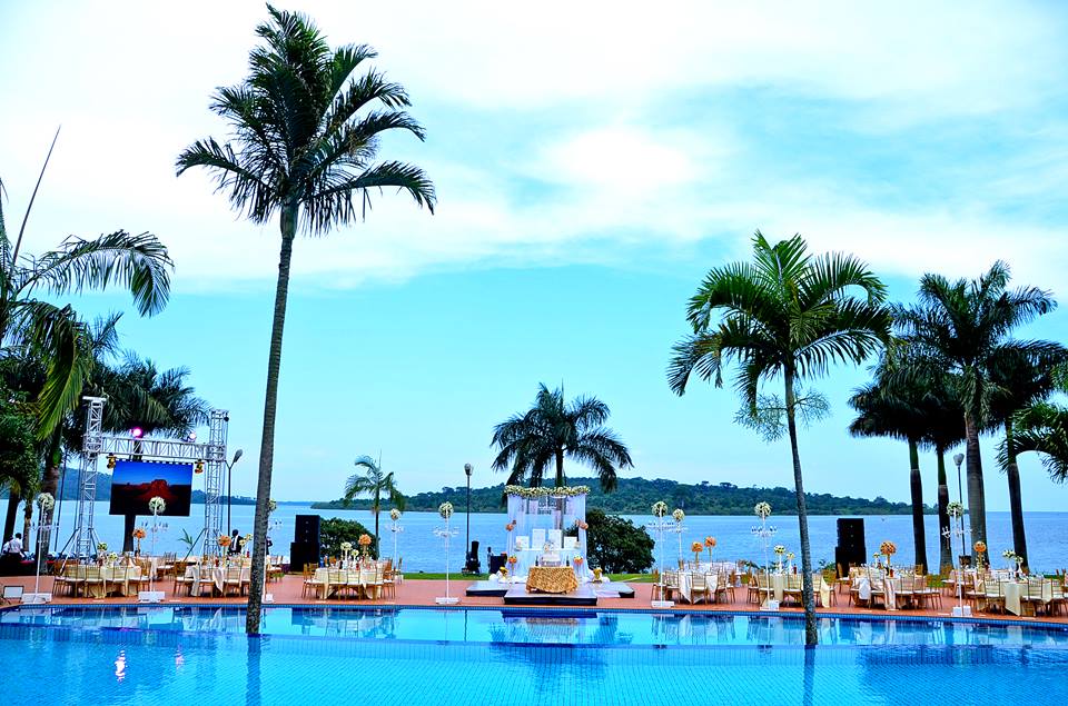 A classic view of the pool side venue at the Commonwealth Resort Munyonyo as captured by Globetek Entertainment