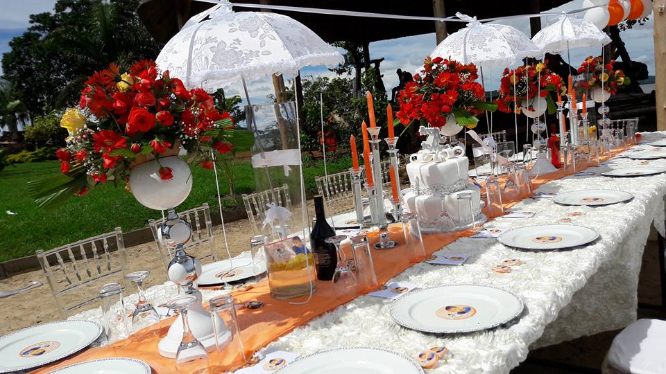 Red & white Bridal shower decorations by Barbie Kyagulanyi at One Love Beach Busabala