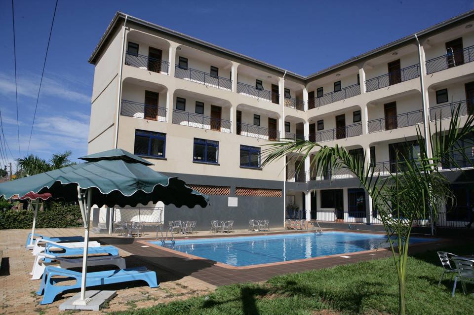 Back view and swimming pool of Ivys Hotel Kampala