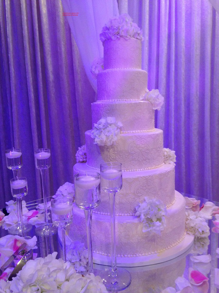 A six tier wedding cake baked by Elieonai Cakes