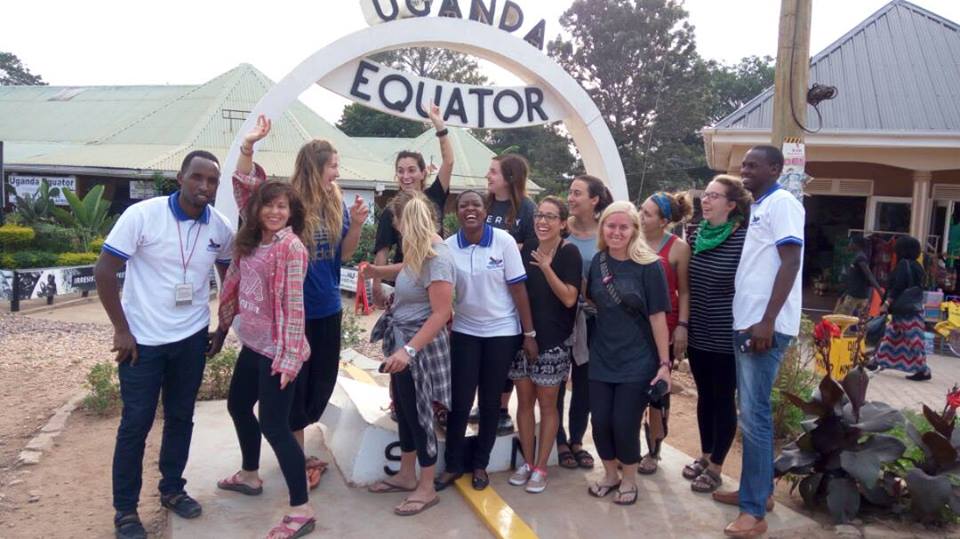 Tourists at the Equator along the Kampala-Masaka highway in Uganda