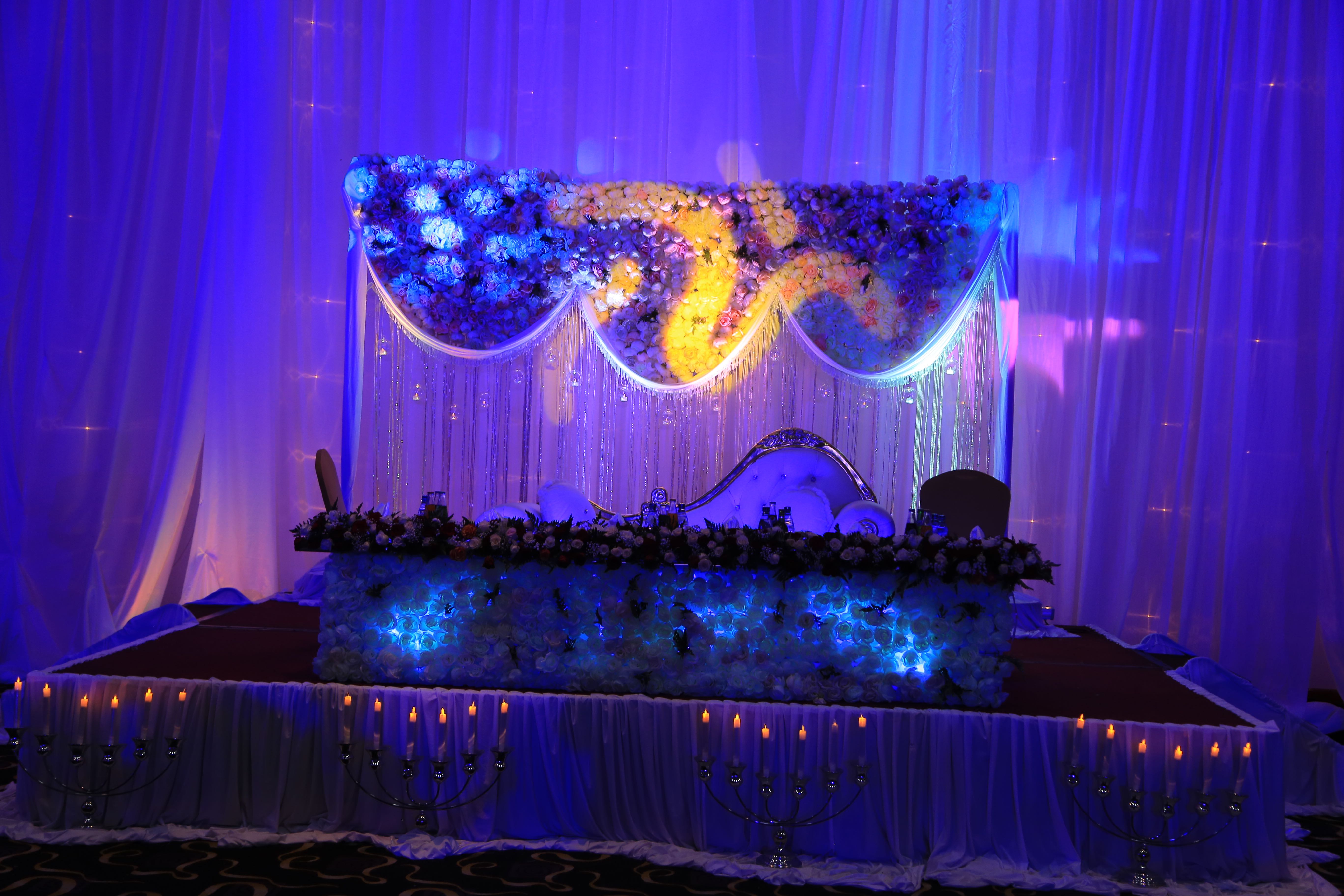 Wedding high table moonlighting by Rossy Roots Events