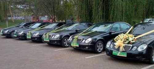 A fleet of bridal cars from Wedding Car Hire Uganda