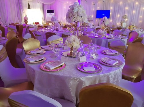 Beautiful gold and peach decor at Rivonia Suites