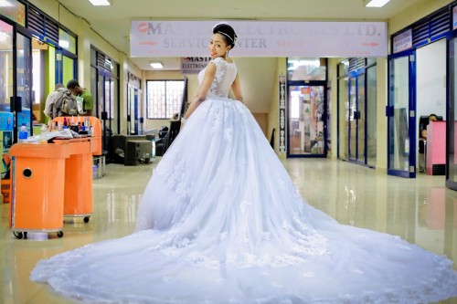 The gorgeous Asha in her show stopping wedding dress at Equatorial Mall, Kampala, Agapix Photography