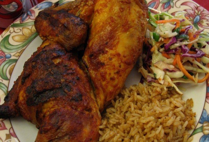 Roasted chicken, rice and saladdes with FZS Restaurant