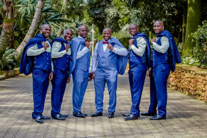 Boaz and his groomsmen during a wedding photo shoot at Speke Resort Munyonyo
