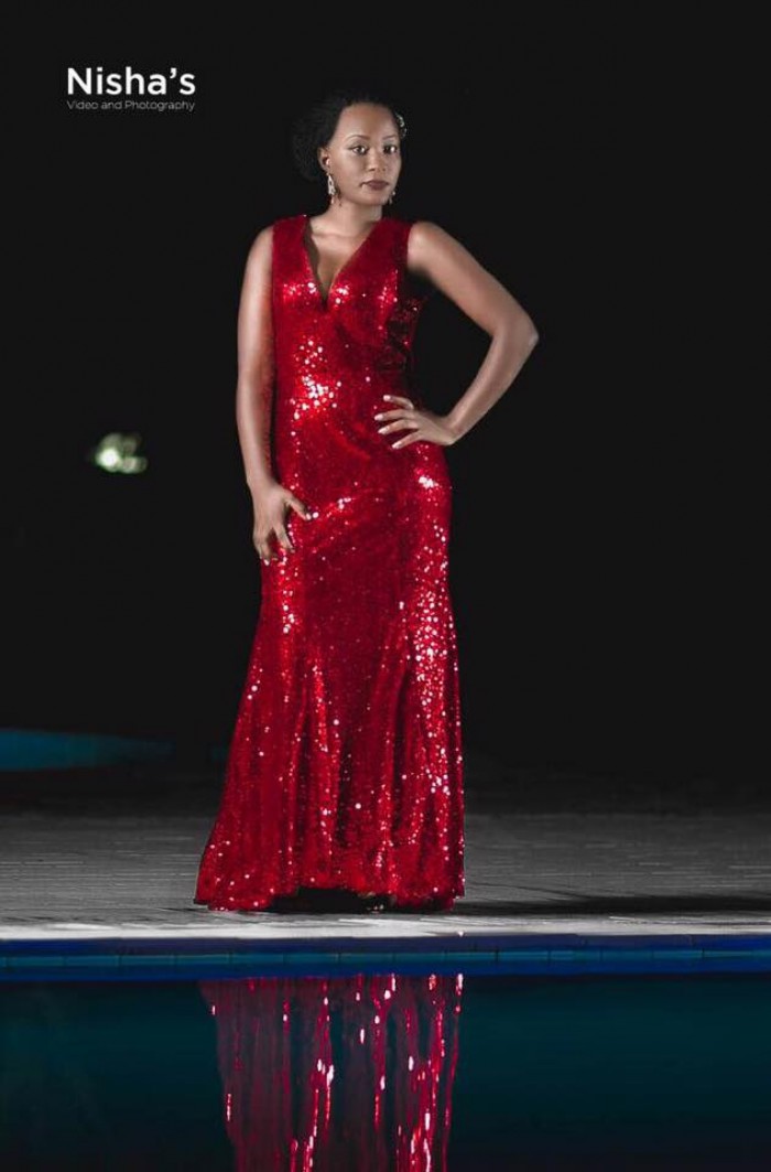 A V-neck sequined red from Nisha's Bridals