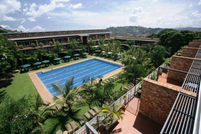 An aerial view of the swimming pool at Kabira Country Club