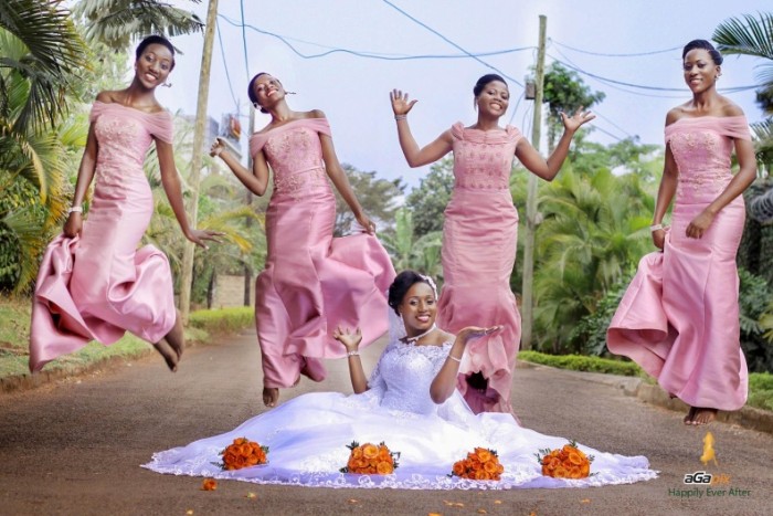 Babirye and her maids during a wedding photo shoot in the streets of Kampala with Agapix Photography