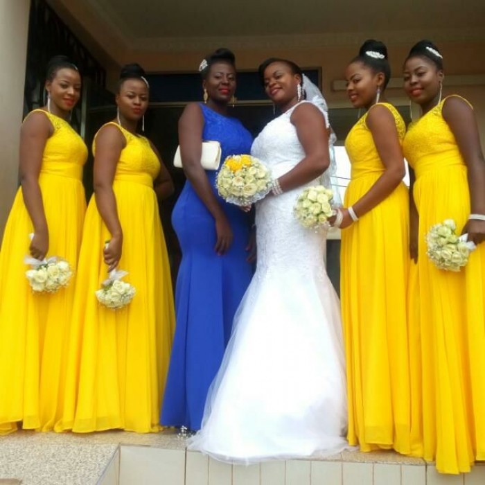 Doreen and her bridal entourage, all dressed by Bloodworth