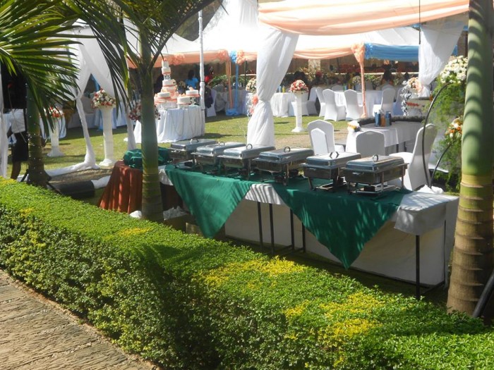 Chafing dishes for a wedding at Green valley hotel in Ggaba