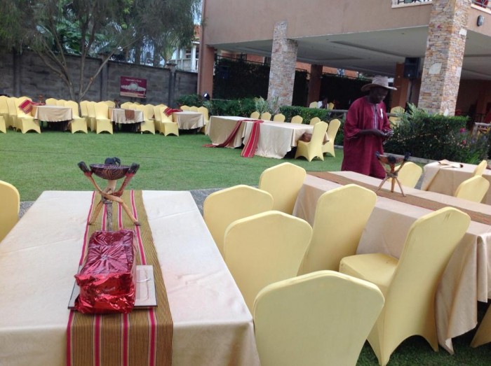A dinner setup for the Rotary club Ggaba for a cultural night at Green valley hotel