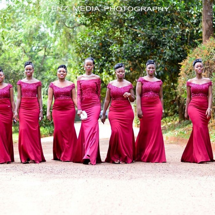 Elegant bridesmaids in red outfits