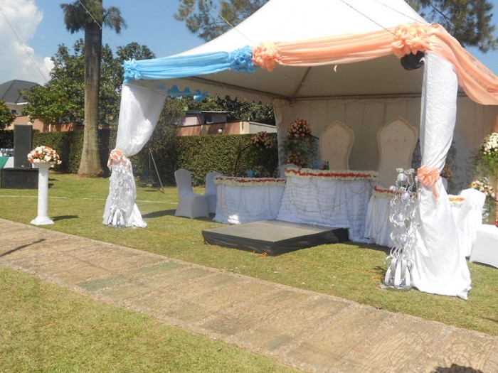 Wedding high table decorations at Green valley hotel, Ggaba