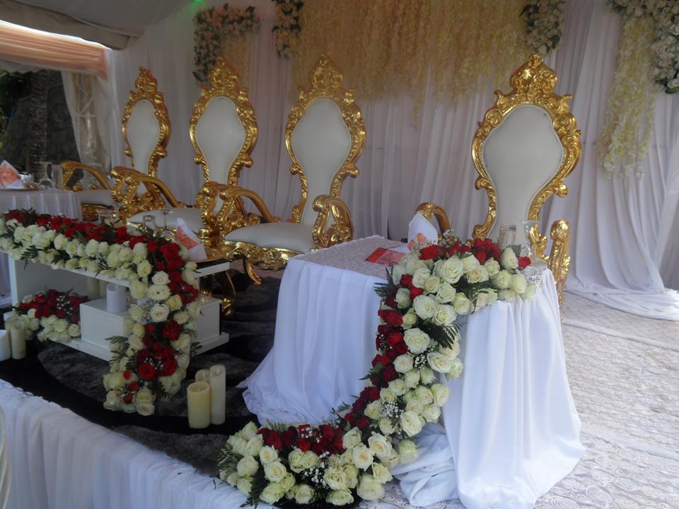 Wedding high table decorations at Hotel International in Muyenga
