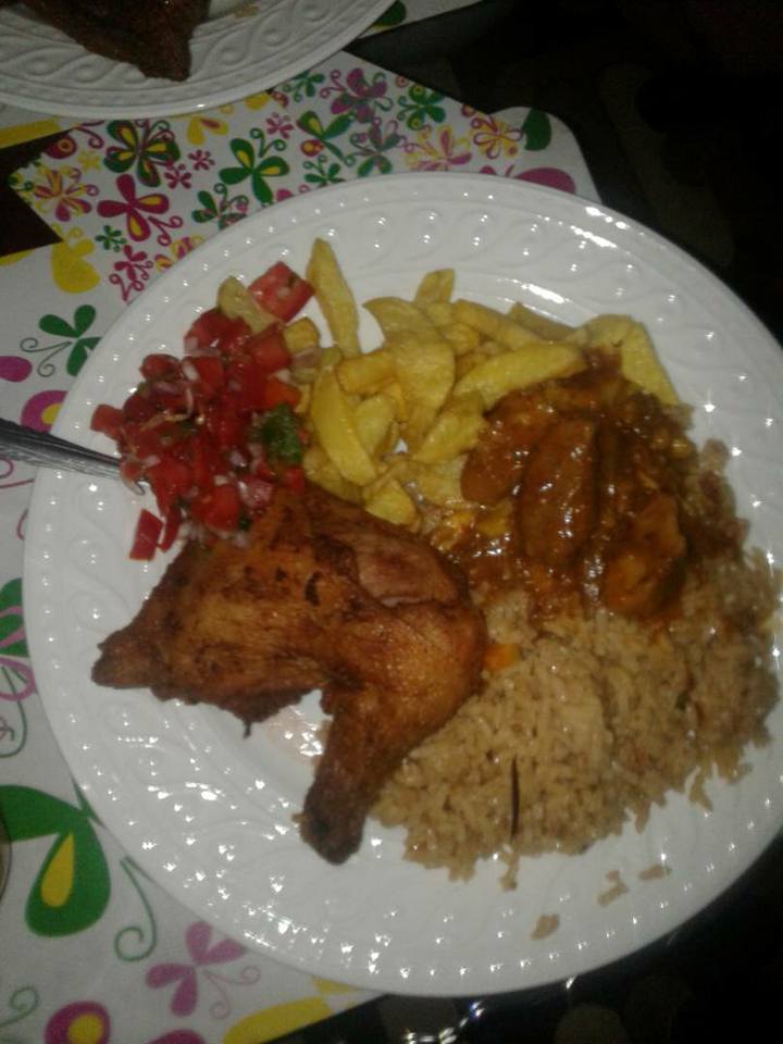 Chicken, rice & chips prepared by Tasty Planet Catering Services