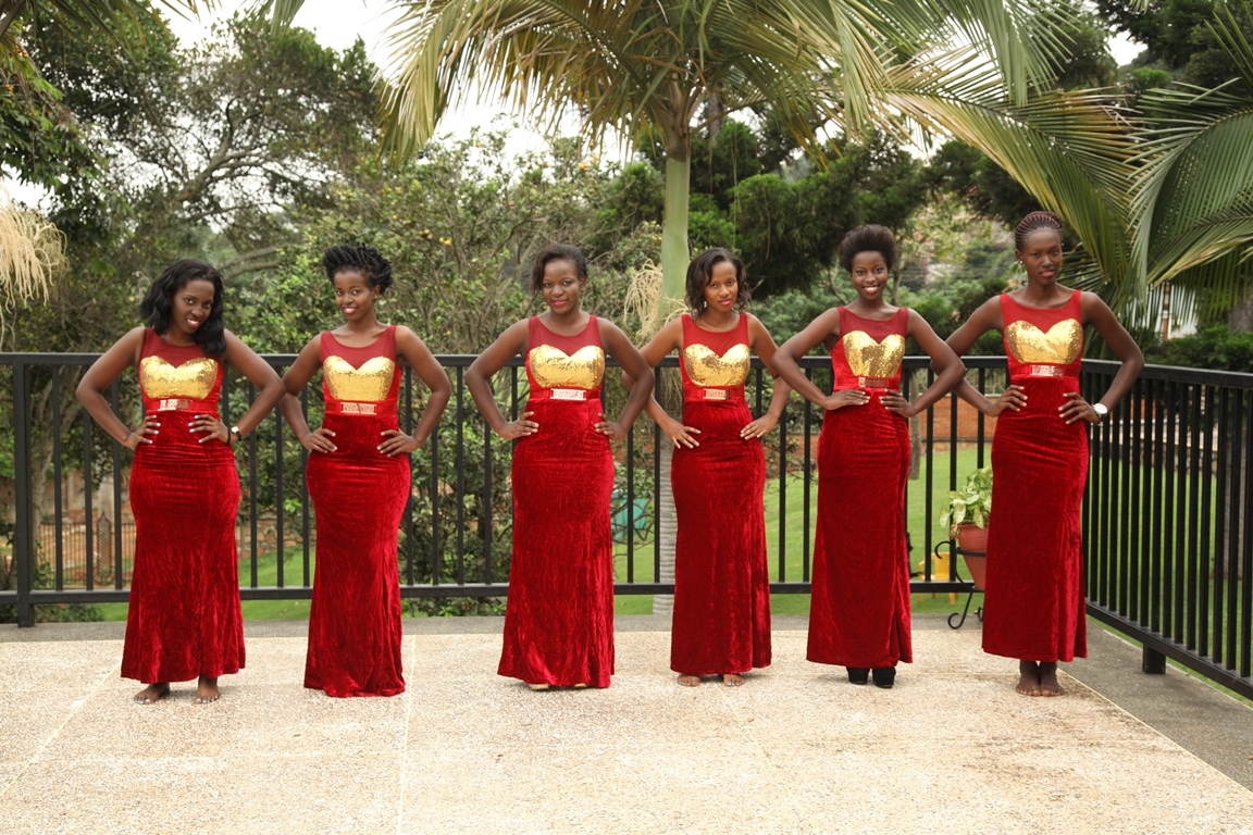 Models in red suede bridesmaids dresses by Lady Scarlet Bridals
