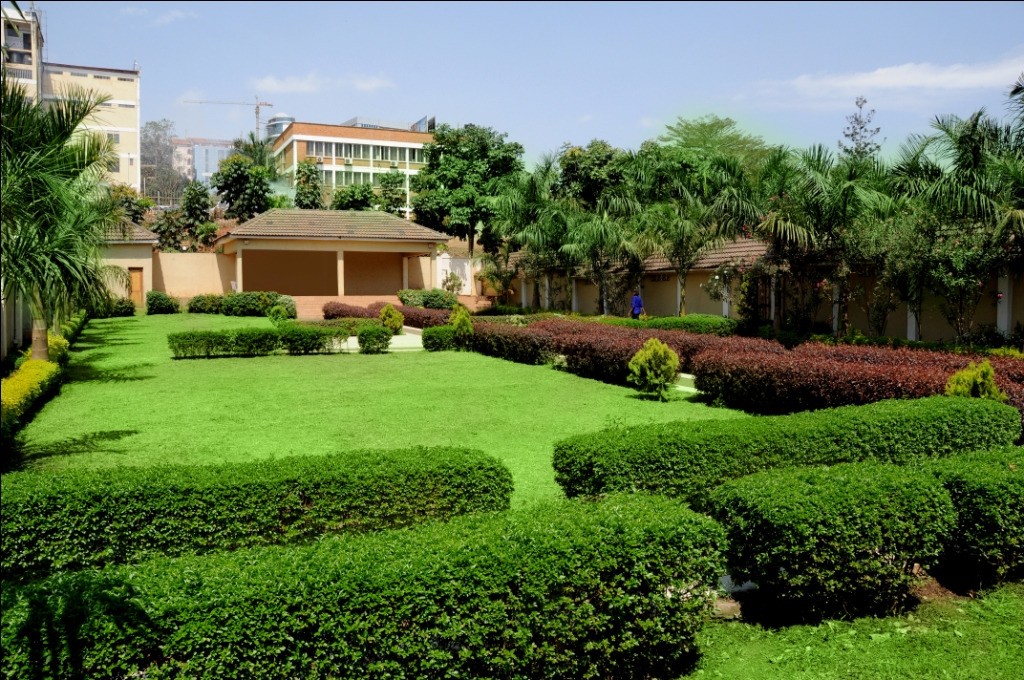 Scenic gardens at Emerald Hotel, Kampala