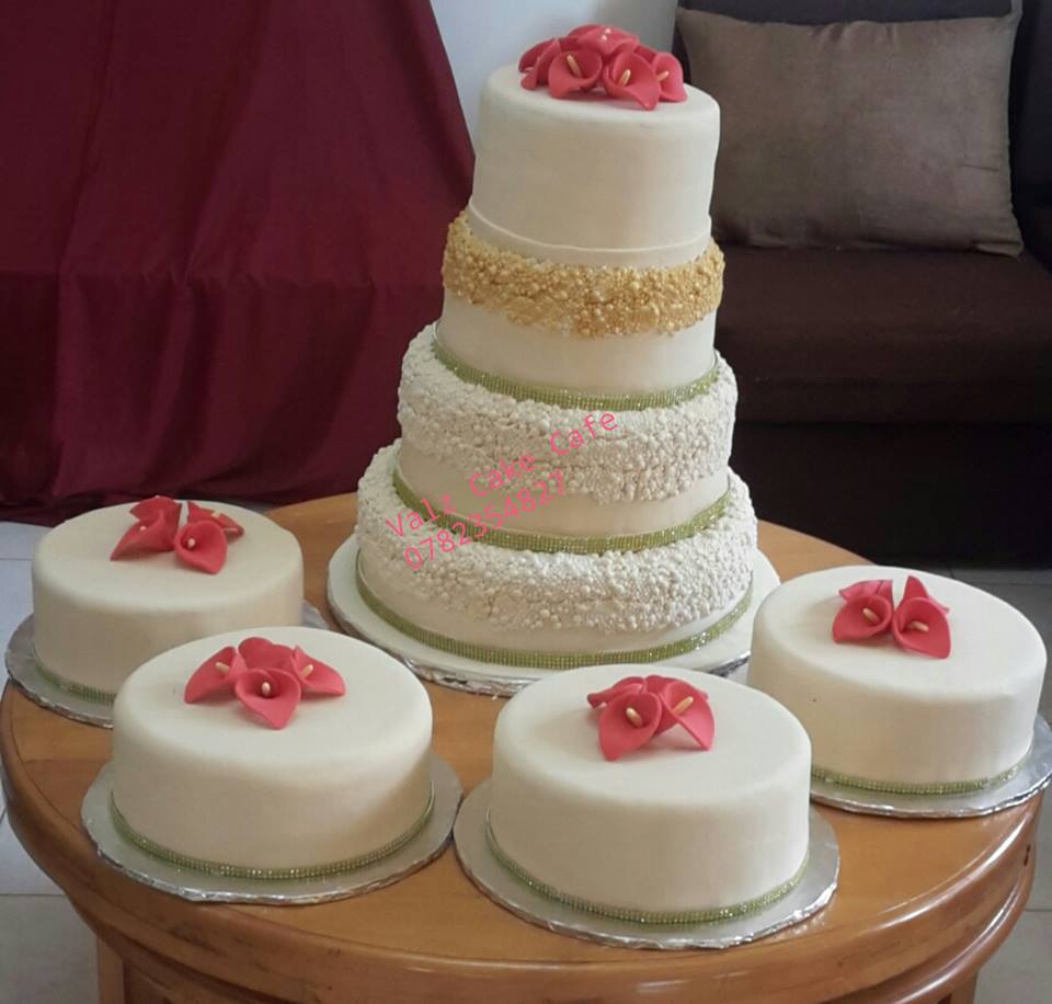A wedding cake being prepared by Valz Cake Cafe