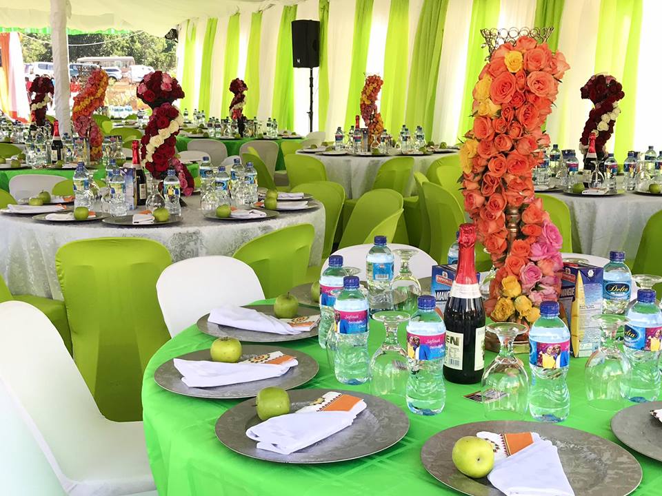 Lemon green and orange themed introduction decorations in Nakifuma by Spice Decorator